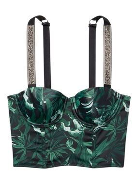 VICTORIA'S SECRET Very Sexy Y2K Bling Bead Bra Corset Top Tropical Palm sz 36DD